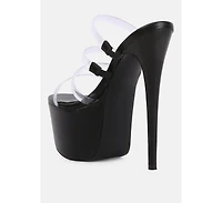 Womens Shots Up Ultra High Heel Clear Straps Sandals