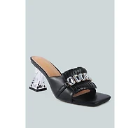 Women's Deeba Diamante Embellishment Clear Spool Heel Sandals