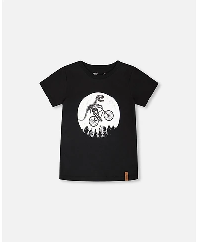 Deux par Toddler Boys Cotton Jersey T-Shirt with Dino On Bike Print