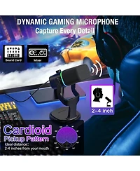 Ipason Xlr/Usb Dynamic Mic w/ Rgb, Mute, Gain & Desk Stand All-in-One for Gaming, Podcast, YouTube & Streaming