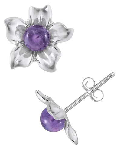 Macy's Amethyst (1-3/8 ct. t.w.) Hibiscus Flower Stud Earrings 10k Yellow Gold (Also Available Onyx, Lapis, Aquamarine, Rose Quartz)