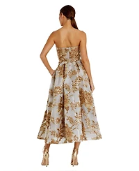 Mac Duggal Petite Strapless Brocade Midi Dress with Pockets