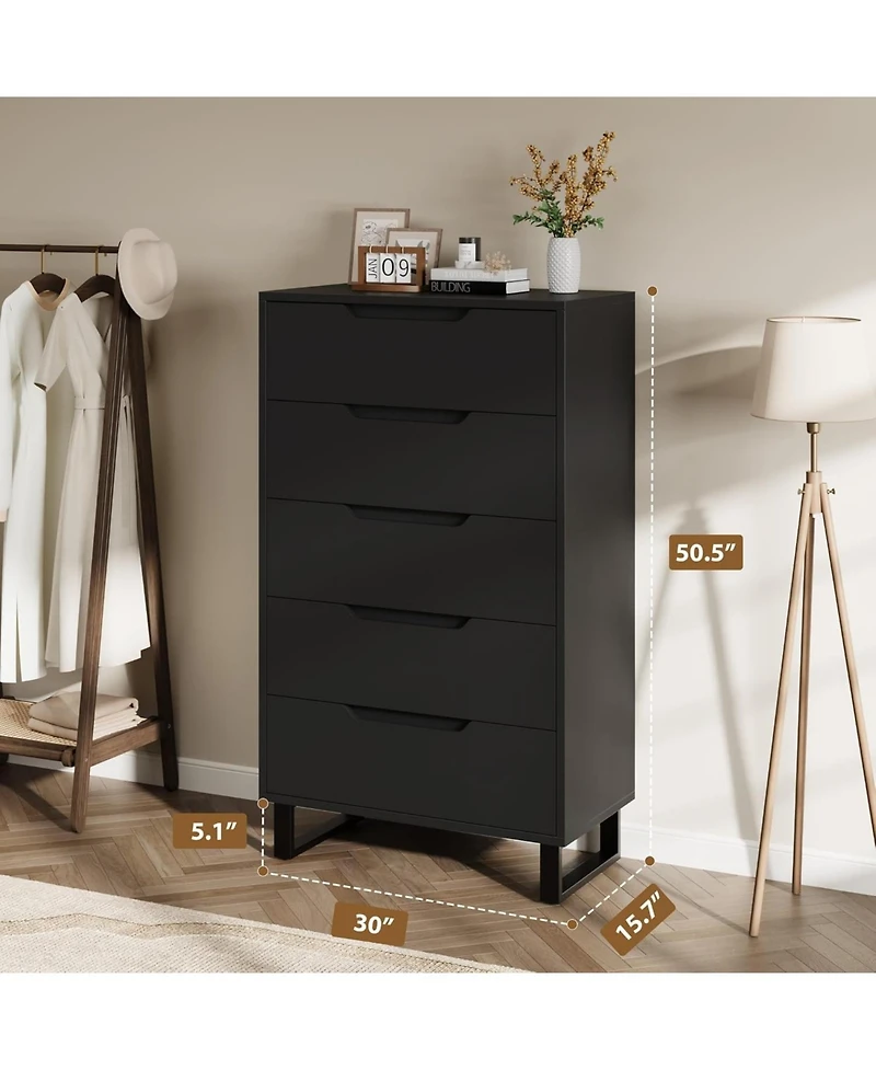 gaomon 5 Dresser for Bedroom, 50.5" Tall Dresser, Freestanding Horizontal Drawer with Storage, Wooden Closet Chest Storage Living Room