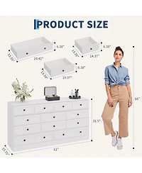 gaomon 12 Drawers Wooden Dressers for Bedroom, Wood Chest of Drawers Clothes Storage Organizer for Living Room, Hallway, Modern Wide Tv Stand Dresser