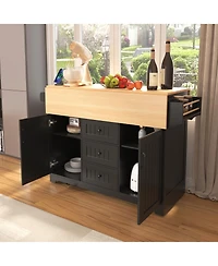 Boyel Living 45.4" Farmhouse Black Rolling Kitchen Cart on Wheels with Storage Cabinet