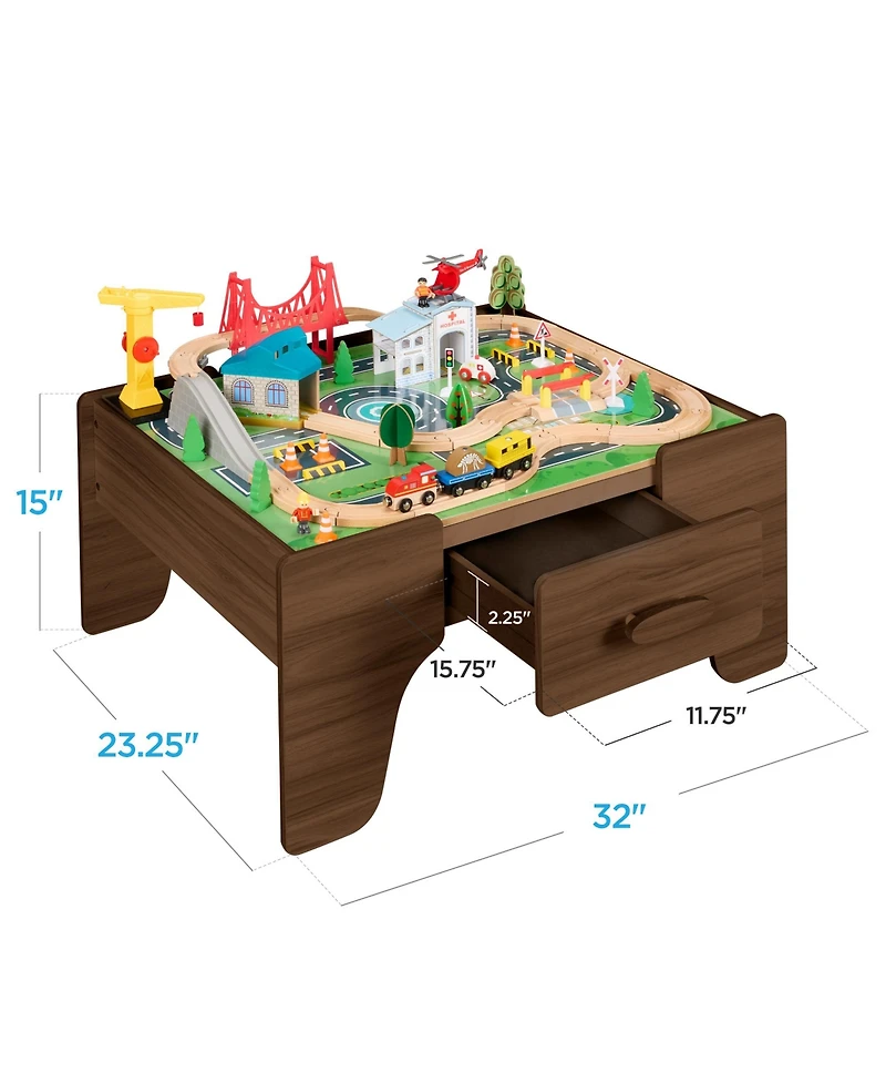Best Choice Products Wooden Train Set Table for Toddlers, 56pc Multi-Activity Table for Kids w/Toy Storage Drawer & Reversible Top