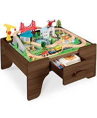 Best Choice Products Wooden Train Set Table for Toddlers, 56pc Multi-Activity Table for Kids w/Toy Storage Drawer & Reversible Top