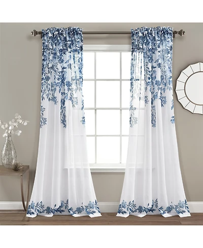 Lush Decor Tanisha Sheer Window Curtain Panels 38"W x 95"L - Floral Curtains for Living Room - Sheer Curtains for Bedroom - Cottage Decor