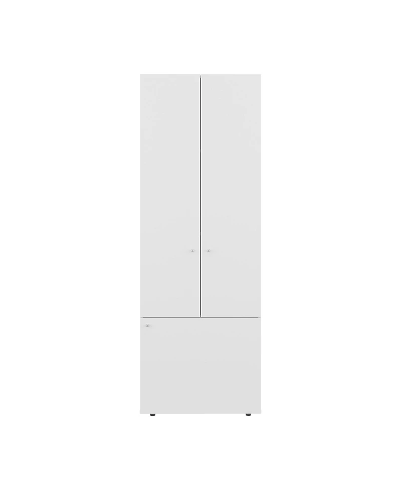 Fm Furniture Tolleson 3-Door Tall Wardrobe Cabinet with 4 Shelves – Freestanding Storage Armoire for Bedroom or Entryway, White