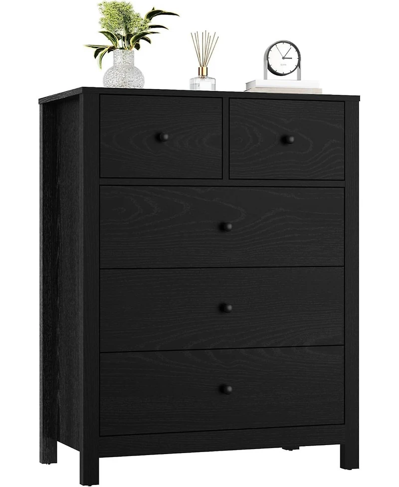 Gaomon 5-Drawer Modern Tall Wooden Dresser, Storage Chest Organizer for Bedroom