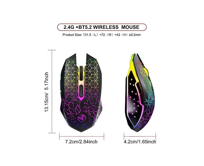 Risokeys Dual Mode Wireless Gaming Mouse 2.4G and Bluetooth 5.2 Rgb Silent 3 Speed Dpi