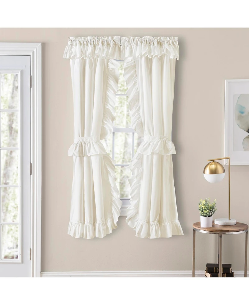 Ellis Curtain Classic Wide Solid Color Perma Press Ruffled Priscilla Curtain Panel With Ties 84" x 45" Natural
