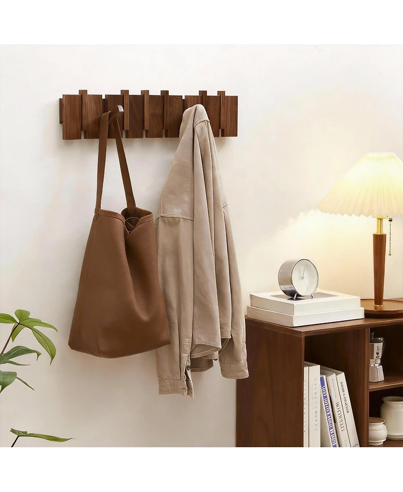 Yigii Wood Piano Key Style Wall Coat Rack with 8 Hooks