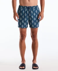 Original Penguin Men's Navy Flower Block Print 5" Swim Trunks
