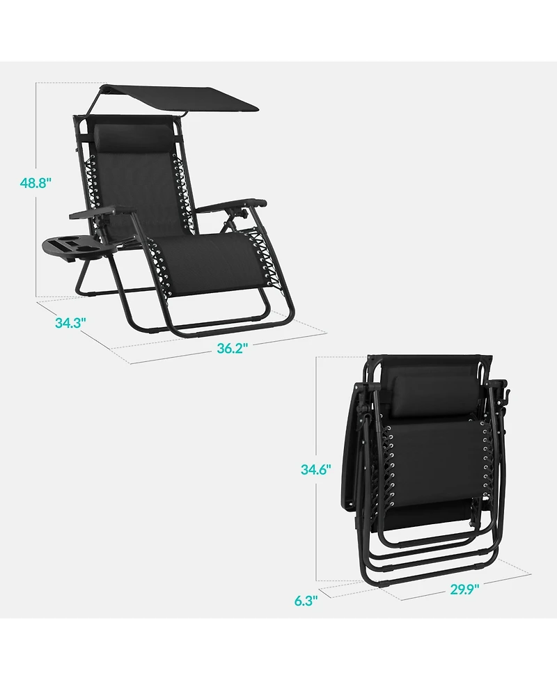Best Choice Products 30" Extra Wide Folding Zero Gravity Patio Lounge Chair w/Adjustable Canopy Shade