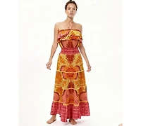 Dotti Women's Ruffled Smocked-Waist Tiered Cover-Up Dress