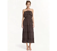 Dotti Women's Ruffled Smocked-Waist Tiered Cover-Up Dress