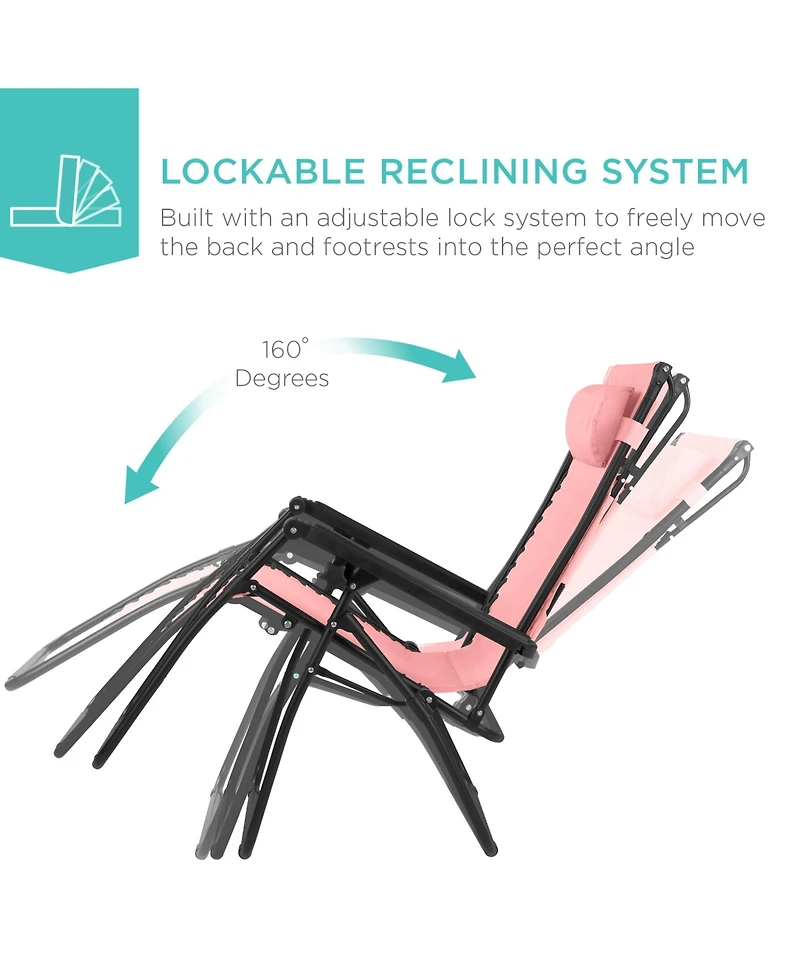 Best Choice Products 30” Extra Wide Folding Zero Gravity Patio Lounge Chair w/Adjustable Canopy Shade