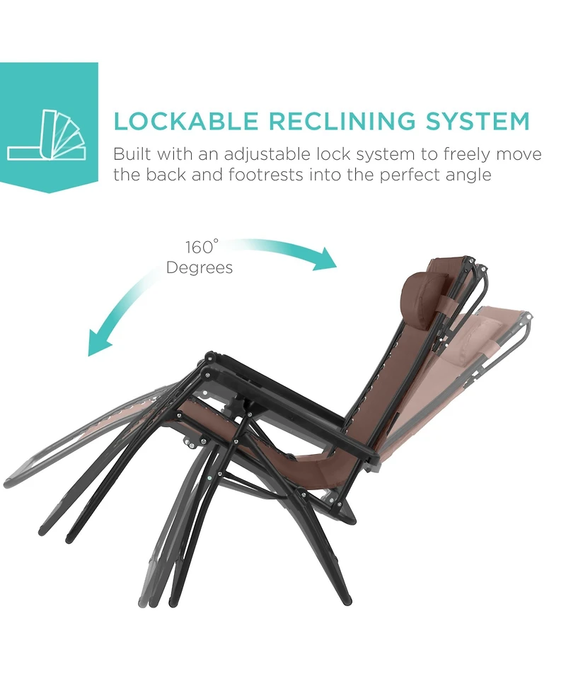 Best Choice Products 30” Extra Wide Folding Zero Gravity Patio Lounge Chair w/Adjustable Canopy Shade