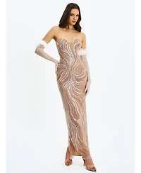 Miss Circle Women's Quinci Apricot Beaded Sequin Sweetheart Maxi Dress