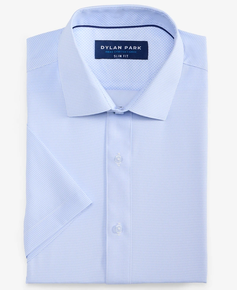 Dylan Park Men's Slim-Fit Performance Four-Way Stretch Short-Sleeve Dress Shirt