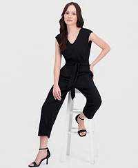 Anne Klein Essentials Petite Belted V-Neck Jumpsuit
