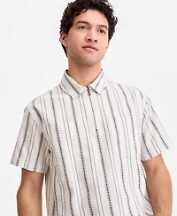 Sun + Stone Men's Cotton Anchor-Stripe Quarter-Zip Shirt, Macy's Exclusive