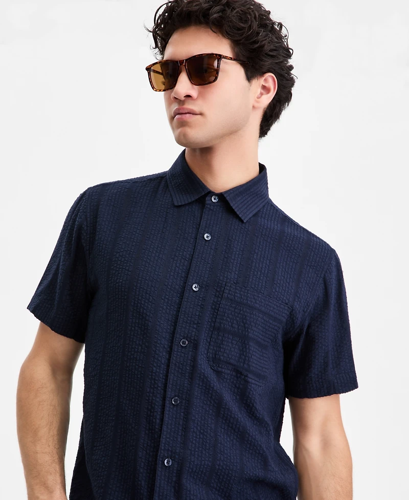 Sun + Stone Men's Textured-Stripe Short-Sleeve Shirt, Macy's Exclusive