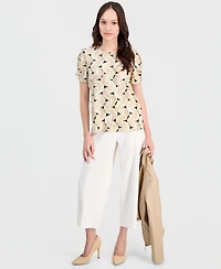 Anne Klein Essentials Petite Printed Gathered-Sleeve Top
