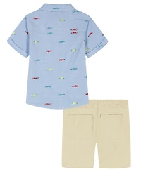 Kids Headquarters Boys' 2T-5 Short-Sleeve Racecar Print Oxford Shirt & Shorts, 2-Piece Set