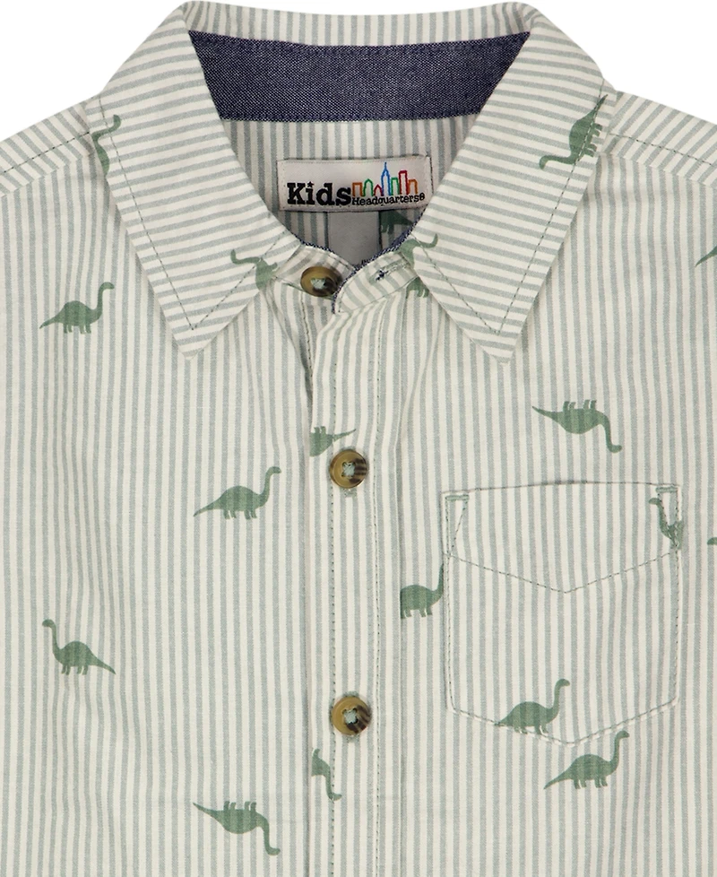 Kids Headquarters Boys' 2T-5 Short-Sleeve Dino Print Striped Shirt & Shorts, 2-Piece Set