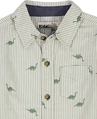 Kids Headquarters Boys' 2T-5 Short-Sleeve Dino Print Striped Shirt & Shorts, 2-Piece Set