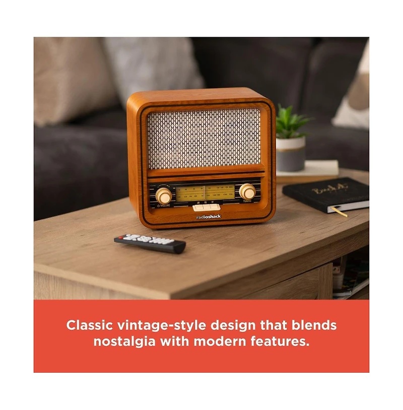 RadioShack Retro Am/Fm Radio, Vintage and Classic Wood Style, Bluetooth, Dual 5W Speakers – 4001796