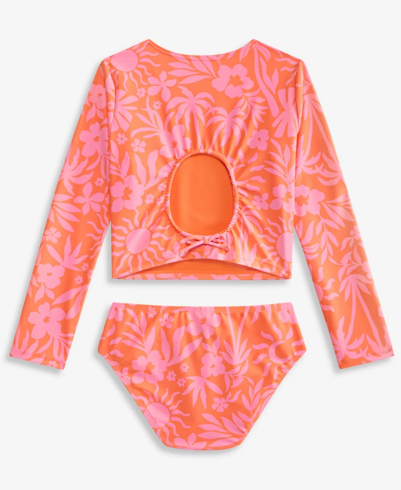 Breaking Waves Girls' 7-16 Tropical-Floral-Print Back-Cutout Swimsuit, 2-Piece Set