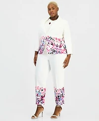 Kasper Plus Size Floral Trim Two Button Jacket Straight Leg Ankle Pants