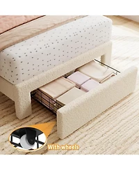 gaomon 2 Sets Twin Bed Frame with Under-Bed Drawer, Upholstered Platform Bed with Wave Headboard for Kids/Girls, Wooden Slats Support