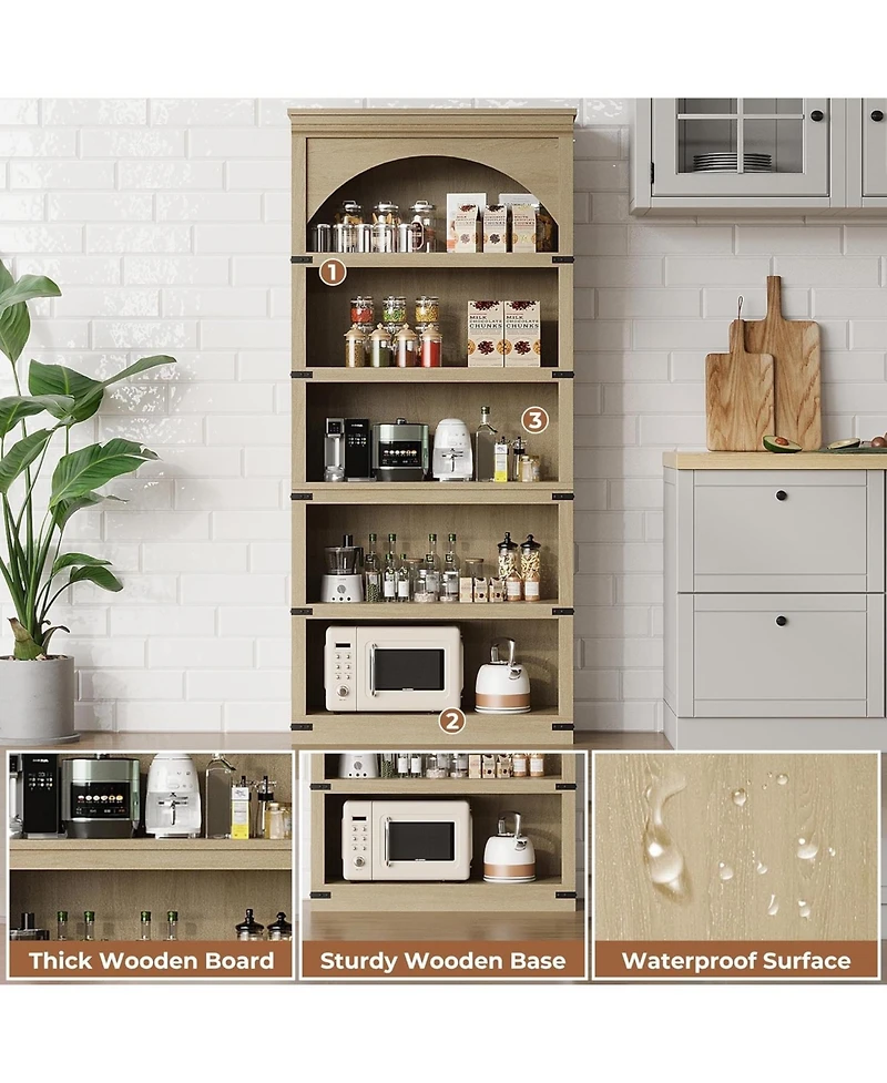 gaomon 69Inch Farmhouse Arched Bookshelf, Tall Bookcase w/Arche Design, Wooden Arch Book Shelf with Wooden Base