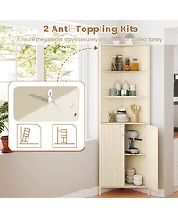 Volenca 68" Tall Corner Bathroom Cabinet with 5 Shelves and 2 Fluted Doors, Space-Saving