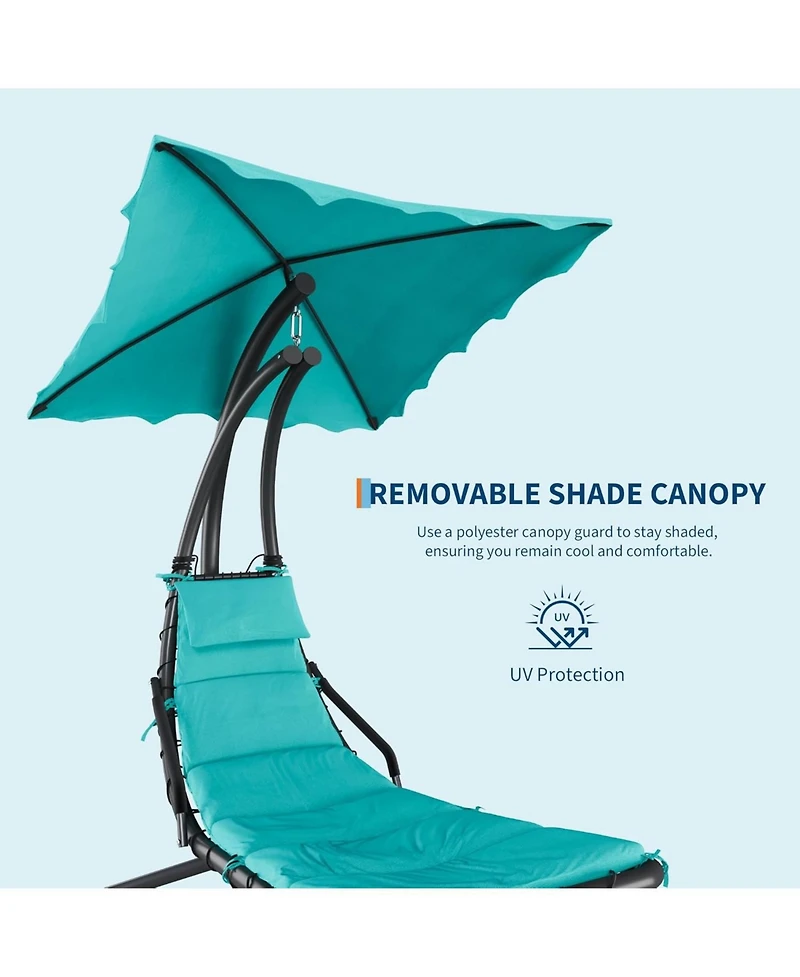 gaomon Chaise Lounger Swing Chair with Umbrella Canopy, Patio Hanging Lounge Chair with Stand, Curved Steel - Twin