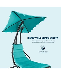 gaomon Chaise Lounger Swing Chair with Umbrella Canopy, Patio Hanging Lounge Chair with Stand, Curved Steel - Twin