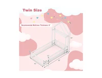 Slickblue House Style Twin Floor Bed with Decorative Headboard - 48