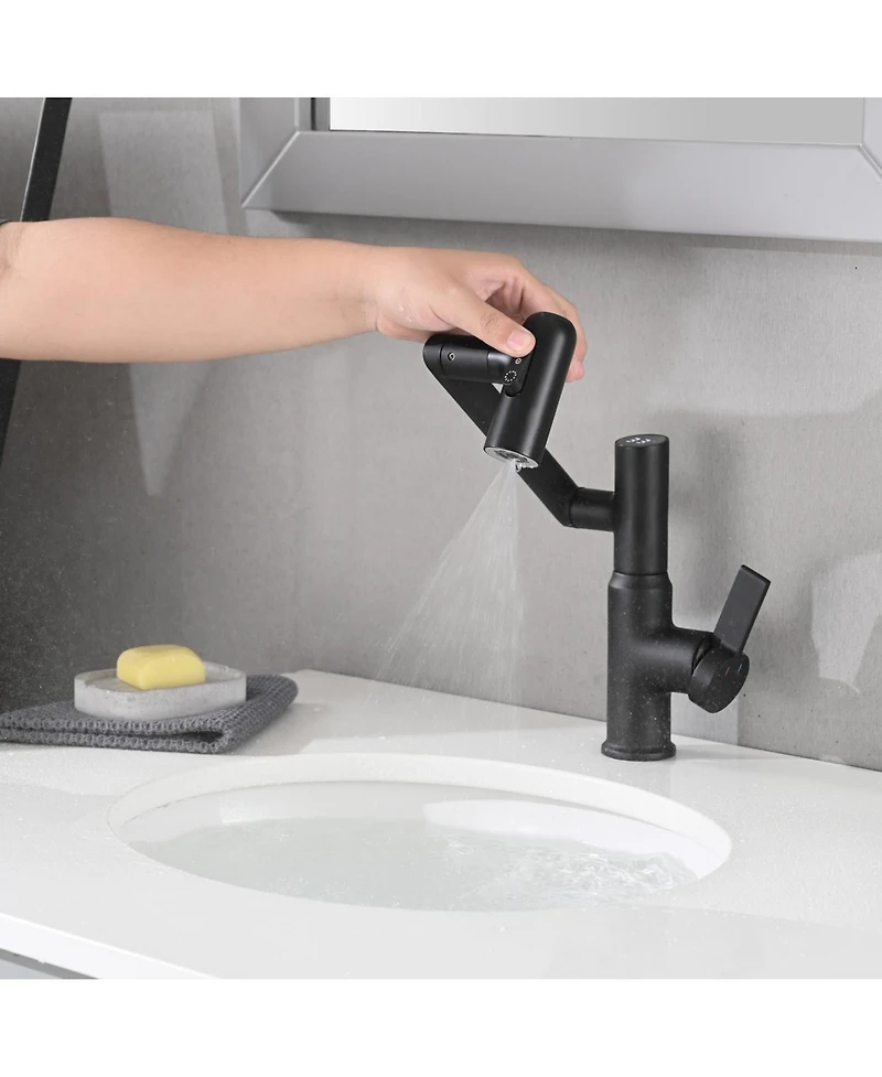 Rainsken Rotatable Bathroom Faucet with Temperature Display in Fahrenheit (Batteries-Free