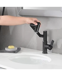 Rainsken Rotatable Bathroom Faucet with Temperature Display in Fahrenheit (Batteries-Free