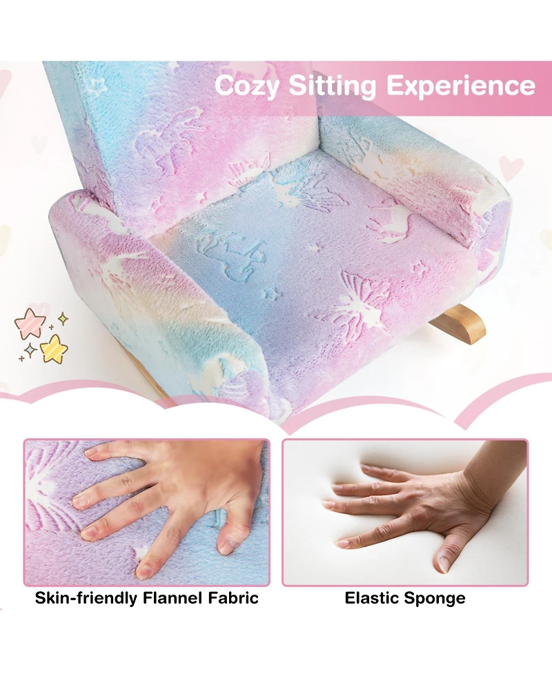 Slickblue Upholstered Kids Rocking Chair with Sturdy Wood Legs