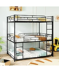 Slickblue Triple Metal Bunk Bed with Dual Ladders and Safety Rails - 56