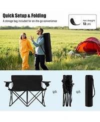 Mecale Camping Loveseat Chair for 2 with Cup Holders, Folding Outdoor Seat