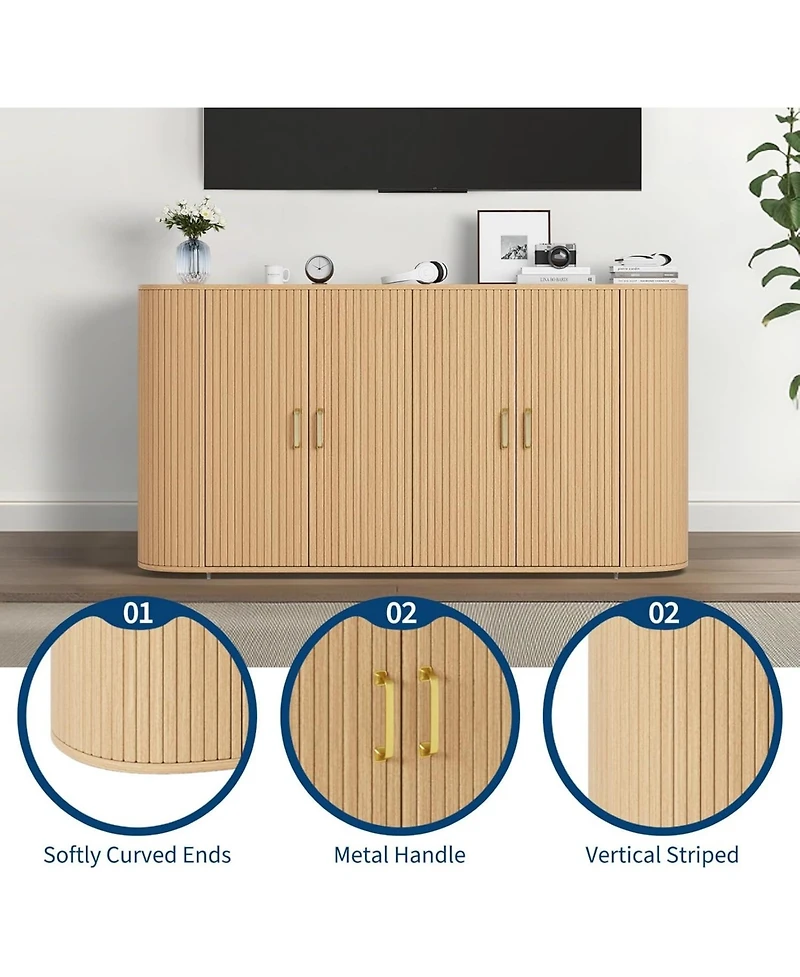 Gaomon 63" Buffet Sideboard Cabinet, Fluted Credenza with Adjustable Shelves, Modern Storage Console Table