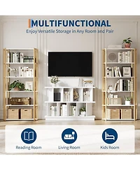 Gaomon 8 Cube Bookcase, Low Open Wood Storage Shelf with Removable Back Panels, Freestanding Bookshelf