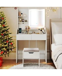 Led Lighted Vanity Desk Makeup Table with 3 Color Lighting Modes