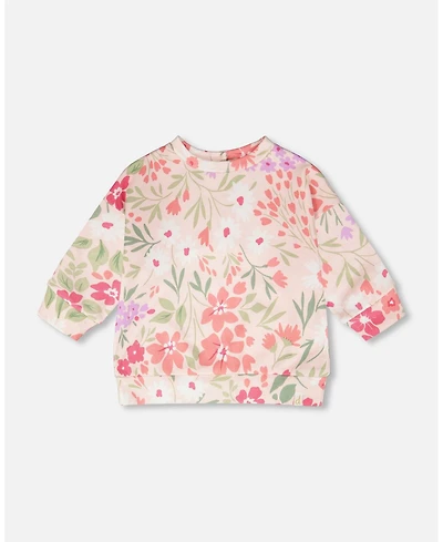 Deux par Baby Girls French Terry Sweatshirt Pink Printed Flowers